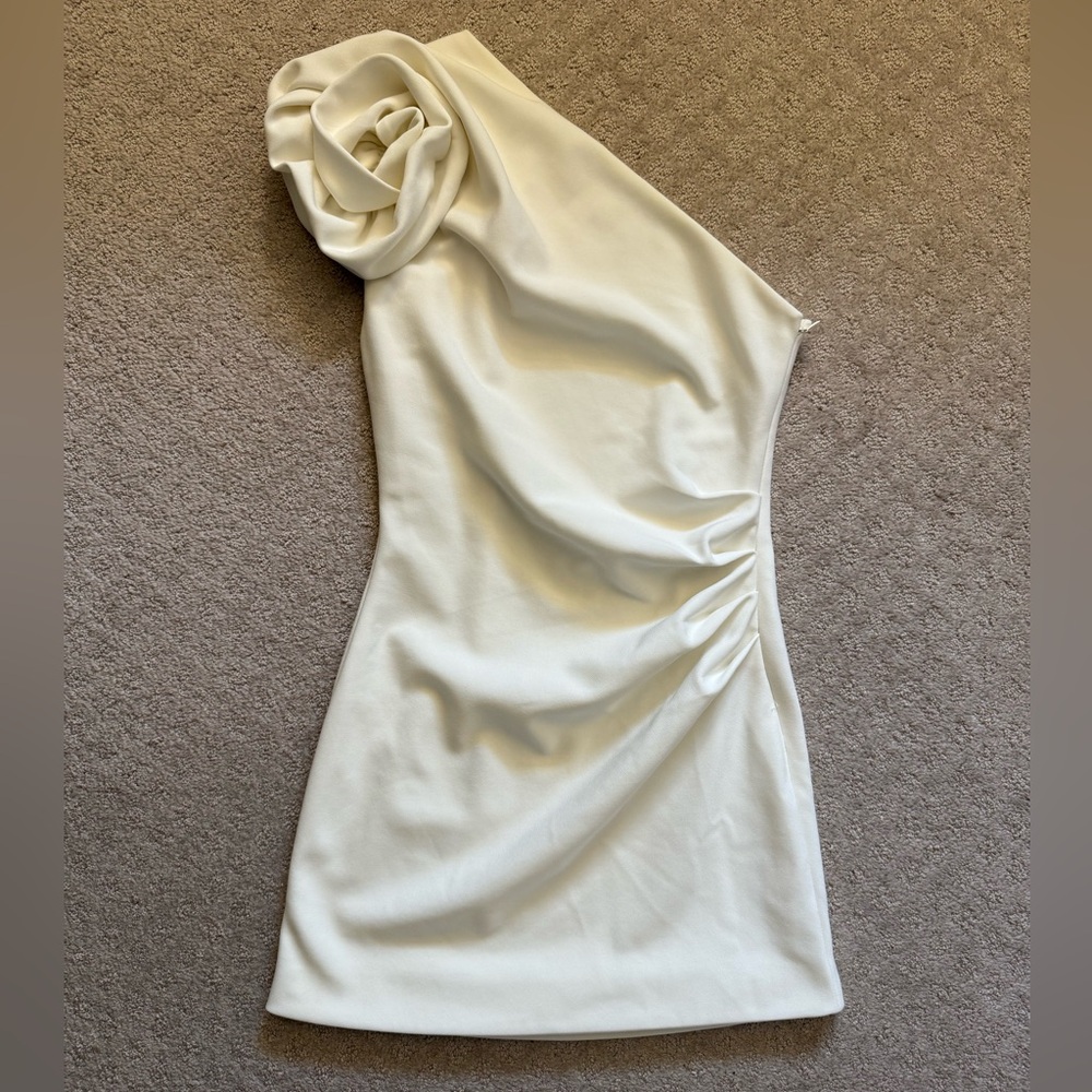Lovers + Friends One-Shoulder Cream Mini Dress